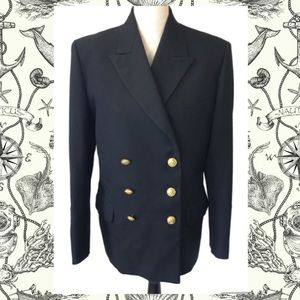 Vintage 70s Hepworths Double Breasted Nautical Jacket Black Gold Buttons L